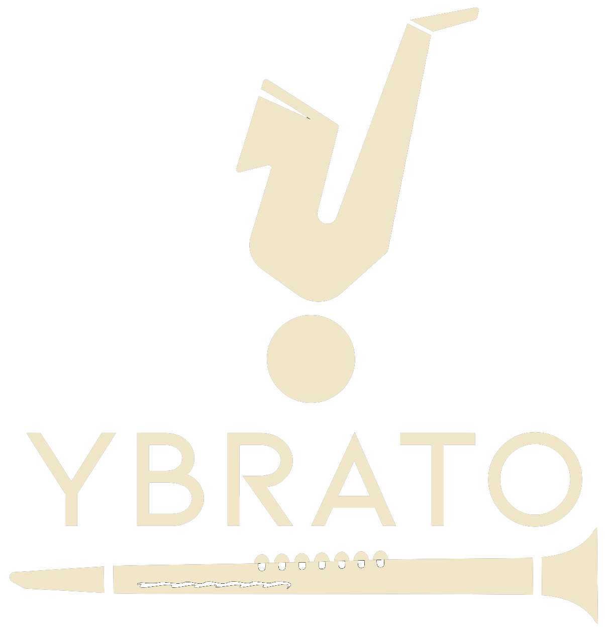 Ybrato logo with  saxophone and clarinet graphic above the brand name

